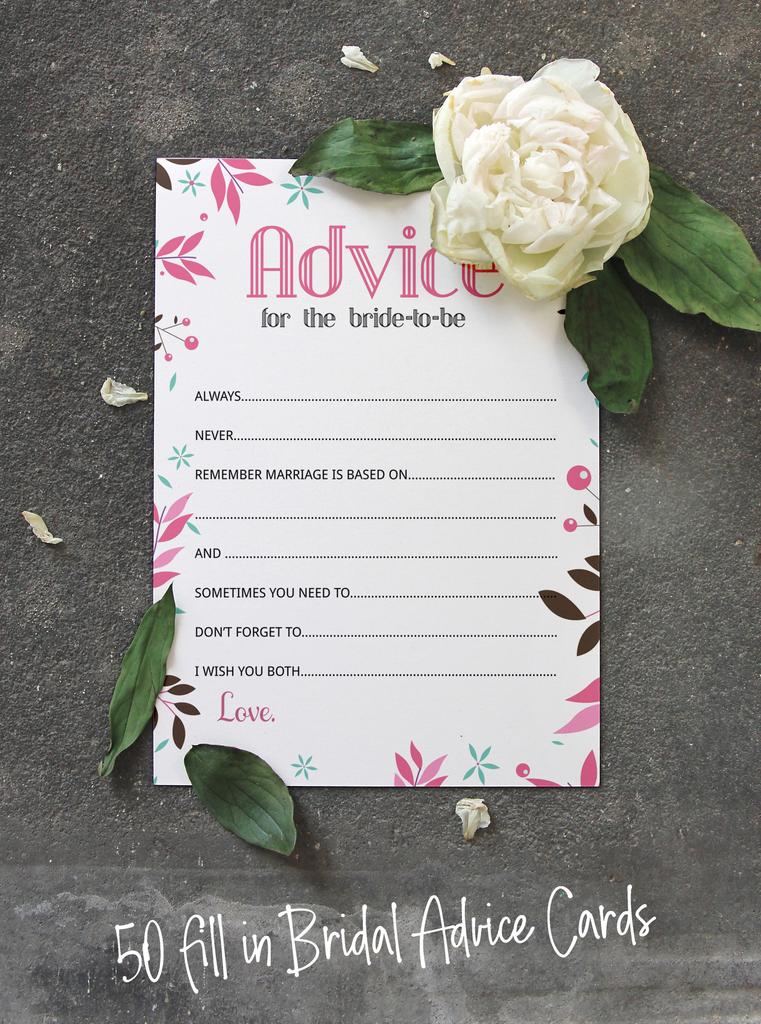 Inkdotpot Bridal Shower Games Advice For The Bride Set Of 50A  FloralA  Mad Libs Game