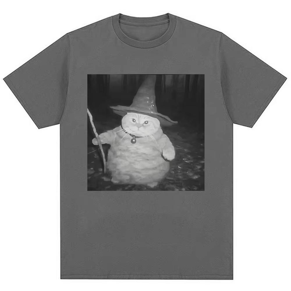 Fat Wizard Cat Funny Meme Graphic T Shirts Trend Humor Joke Novelty Men Women Short Sleeve Oversized Cotton Vintage Male T-shirt