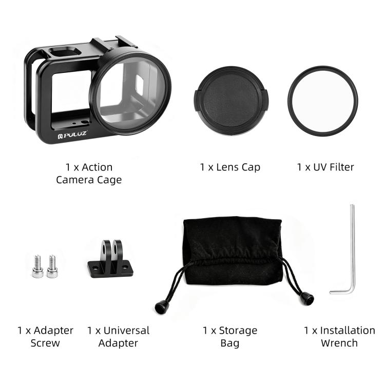 Schwarzer CNC-Aluminiumlegierungs-Schutzkäfig, 58mm UV-Filter-Objektivdeckel Multi-Erweiterungs-Rig Wärmeableitendes Rahmen für GoPro MISSION 1 / 1 PRO