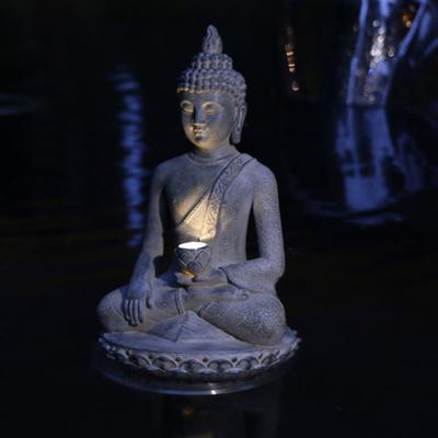 Buddha Statue with Solar Lotus Light Sitting In Meditation Buddha Sculpture Lighted Zen Garden Decor Resin Buddha Figurine for Outdoor Home Patio Yard