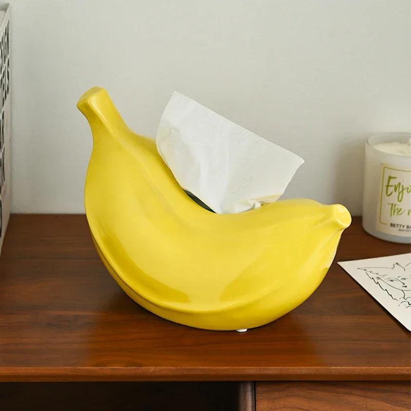 High End Banana Ceramic Tissue Boxes Decoration Luxury Living Room Bedroom Tissue Box Ornaments Office Desktop Unique Tissue Box