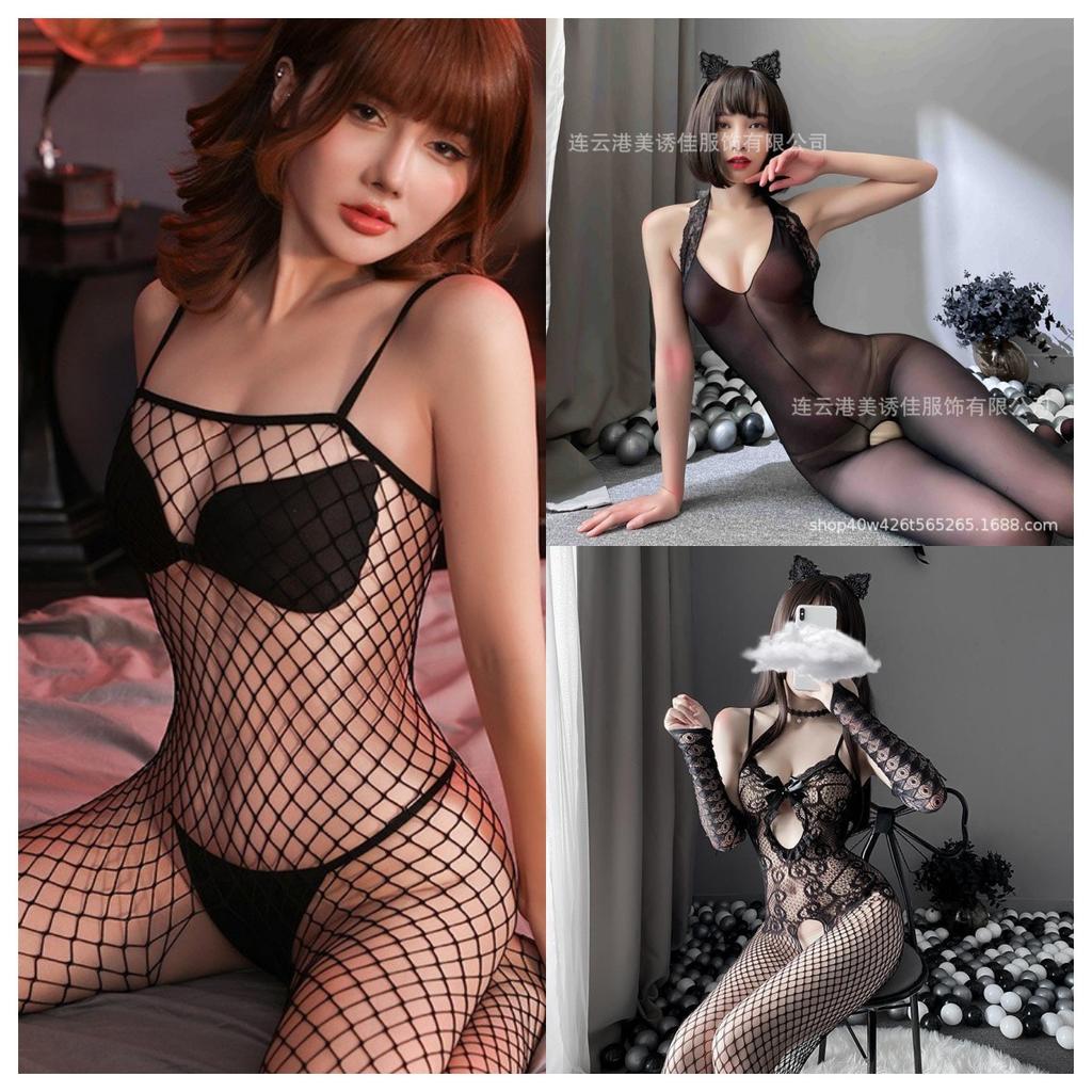Sexy Lingerie Tight Sexy Suit Uniform Seduction Women's Transparent Open Crotch Mesh One-piece Stockings Mesh