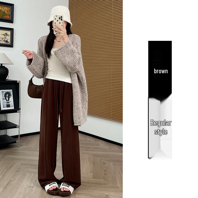 Vlněné kalhoty s vysokým pasem a širokými nohavicemi pro ženy - Plyšové, silné a ležérní na jaro, podzim a zimu