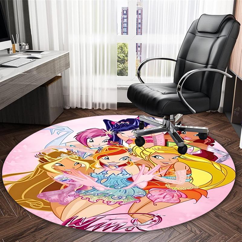 1pc Winx Club  Carpet, Round Rug, Comfortable, Suitable for Entryways, Living Rooms, Office, And Bedrooms, Christmas Decoration