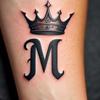 Adesivo de Tatuagem Ponto Retro Coroa de Espinhos Letra M, À Prova d'Água e Duradouro, Modelo de Braço, Sensação Cool e Avançada