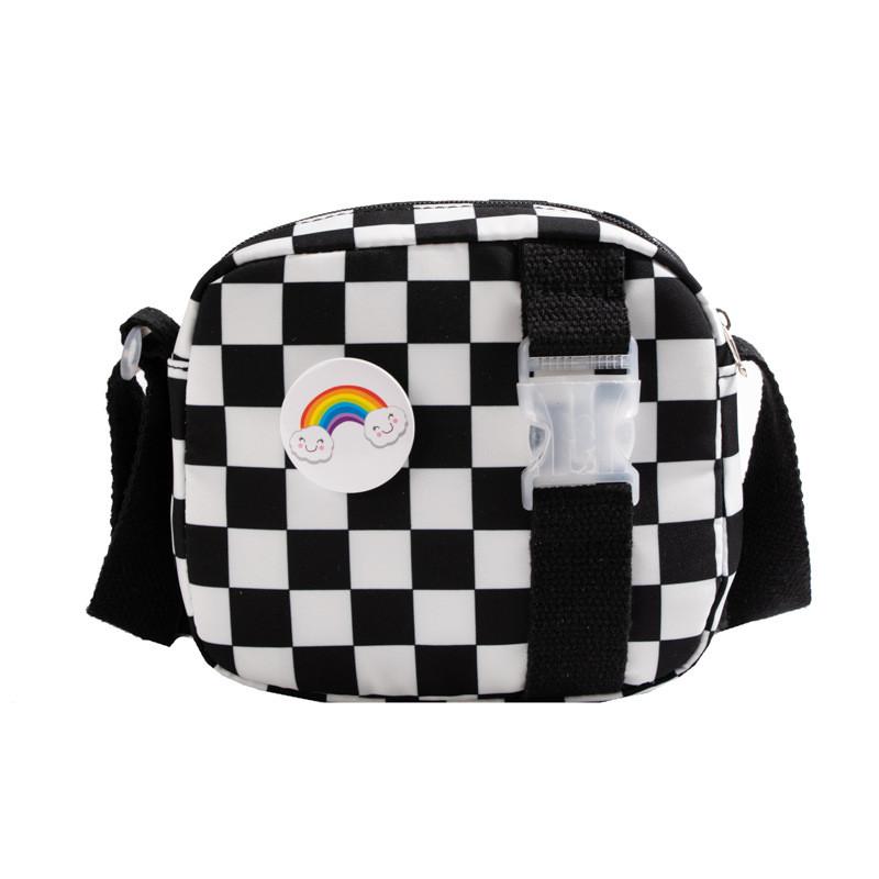 Vintage Chessboard Pattern Kids Shoulder Bag With Expandable Lightweight Nylon For Daily Use