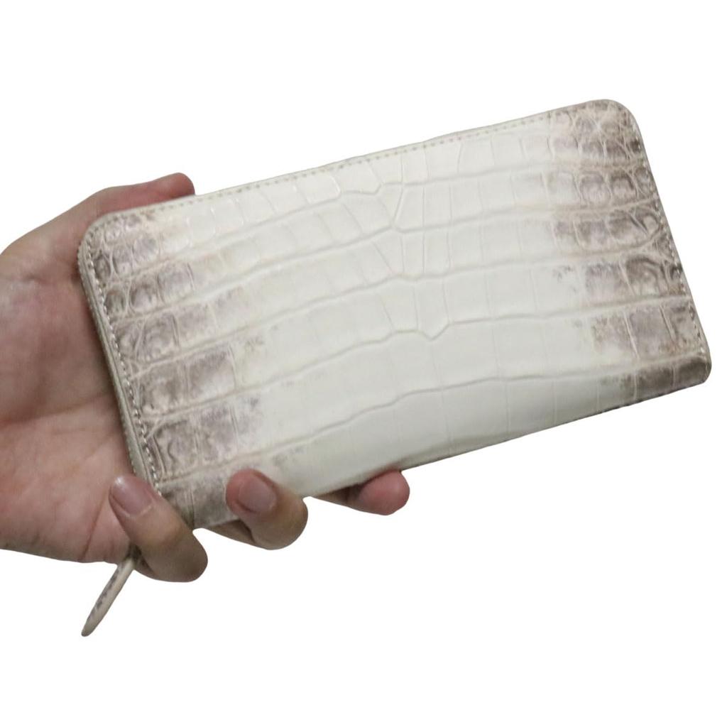 Himalaya-Krokodil Lange Geldbörse für Damen und Herren, aus einem einzigen Stück echtem Krokodilleder gefertigt, mit Rundum-Reißverschluss, Münzfach, Karten