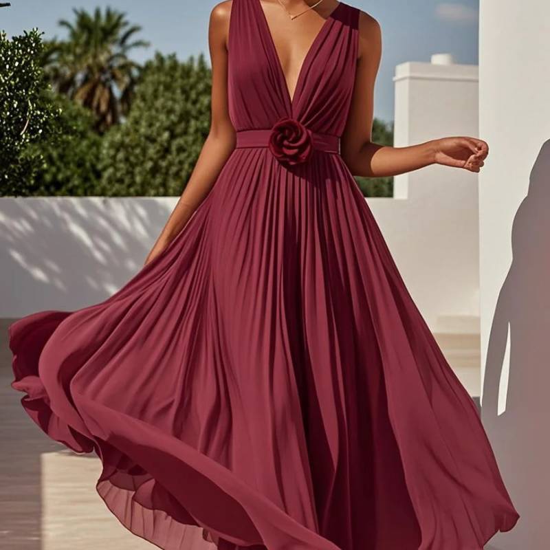 Elegante Abito da Sera in Chiffon con Scollo a V Profondo per Matrimoni ed Eventi Formali
