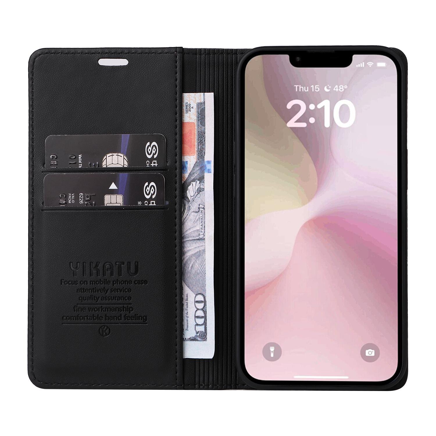 

YIKATU YK-001 For iPhone 16e Case Stand Wallet PU Leather Phone Cover Black