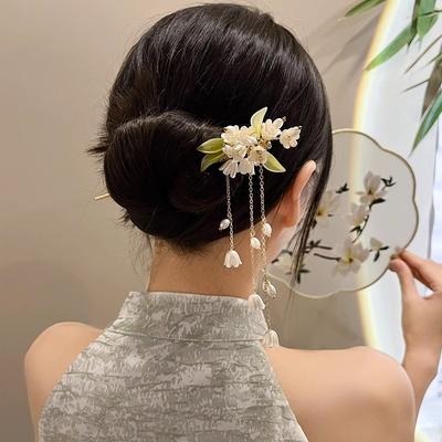 Elegant Chinese Style Hair Accessories Vintage Spring Flower Element Hairpins Light Luxury Tassel Hair Stick For Women Girls