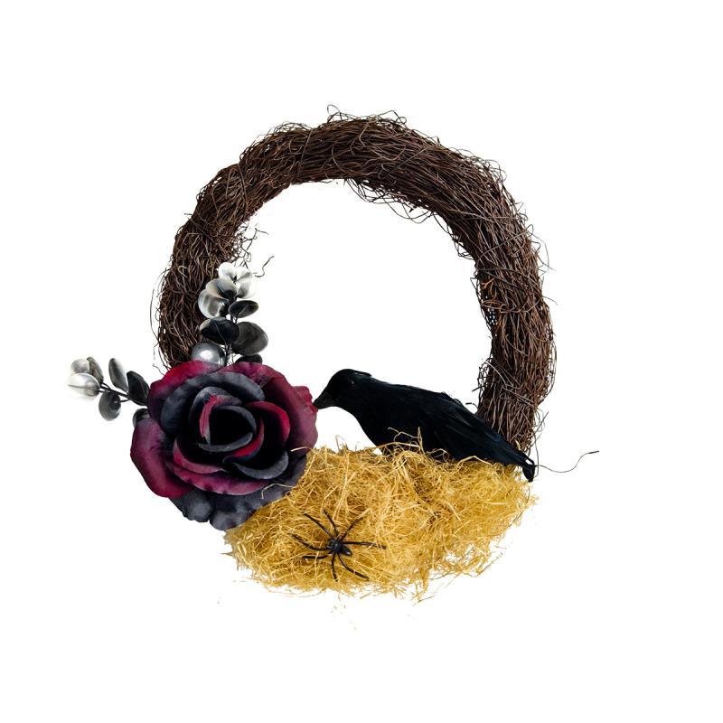 Halloween Dead Branch Rose Crow Wreath Gothic Garland Creepy Decor For Front Door Porch Window Indoor Outdoor Halloween Decor