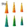 Holiday Window Sill Decoration Resin Christmas Tree Figurine, Gradient Green Orange Tabletop Decor with Star Colorful Statue Topper, Hand-Painted