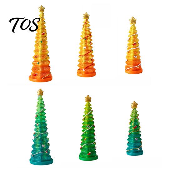 Holiday Window Sill Decoration Resin Christmas Tree Figurine, Gradient Green Orange Tabletop Decor with Star Colorful Statue Topper, Hand-Painted