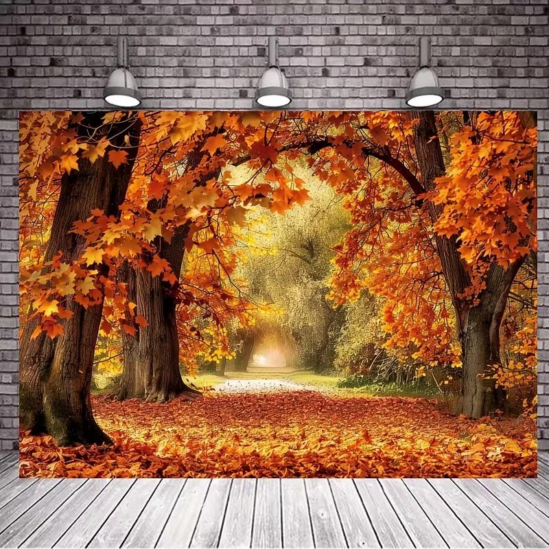 2D Family Photo Booth Backdrop with Warm Autumn Landscape