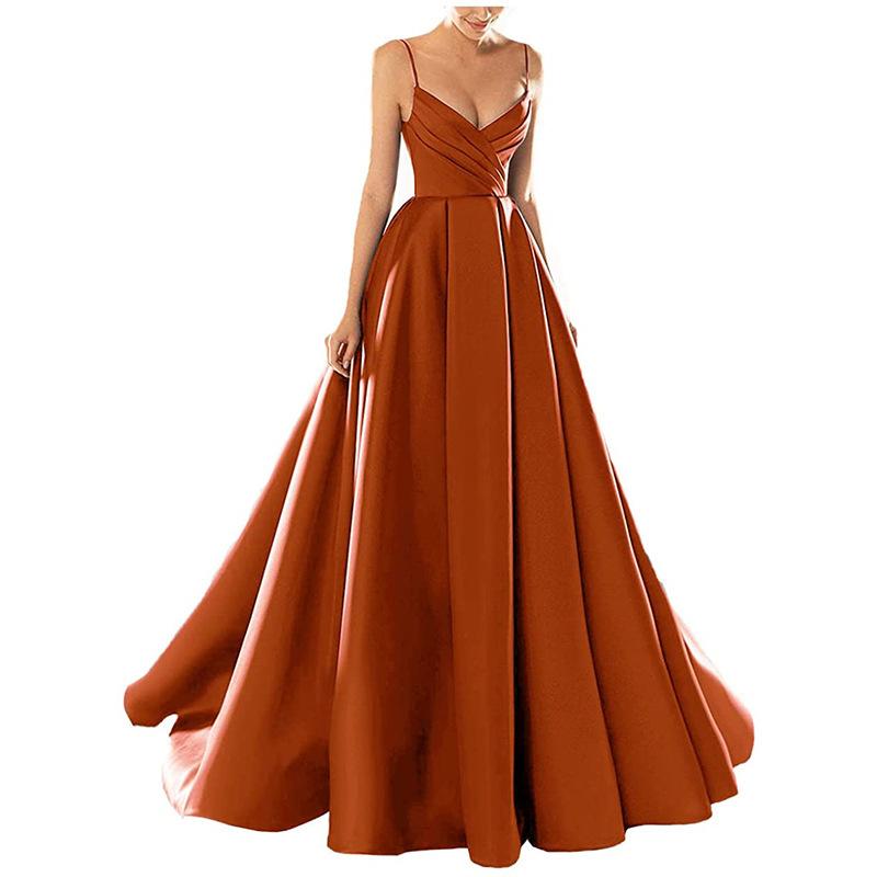 Evening Dress European and American New Satin Temperament Long Suspender Banquet Host Suspender Evening Dress