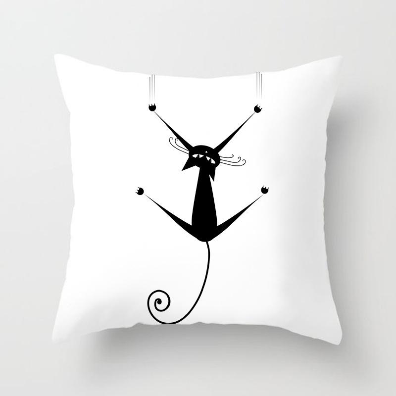 New Cartoon Black Cat Pattern Printed Pillowcase Home Sofa Pillowcase Cushion Cover