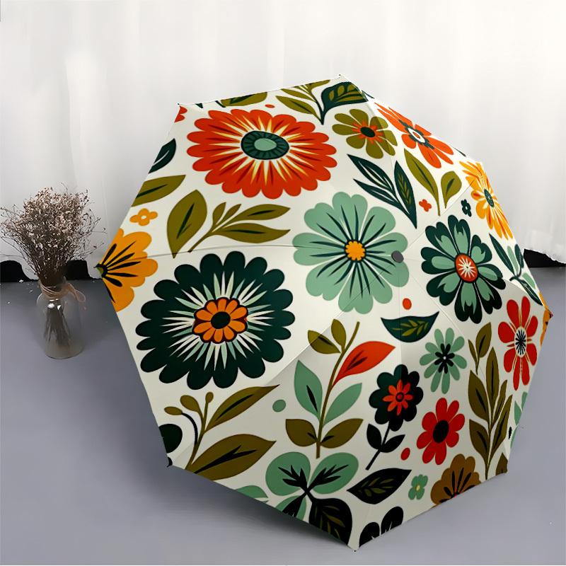 1pc Floral Pattern Automatic Folding Umbrella, 8-Rib Sturdy Canopy, Portable Travel Umbrella for Outdoor Use