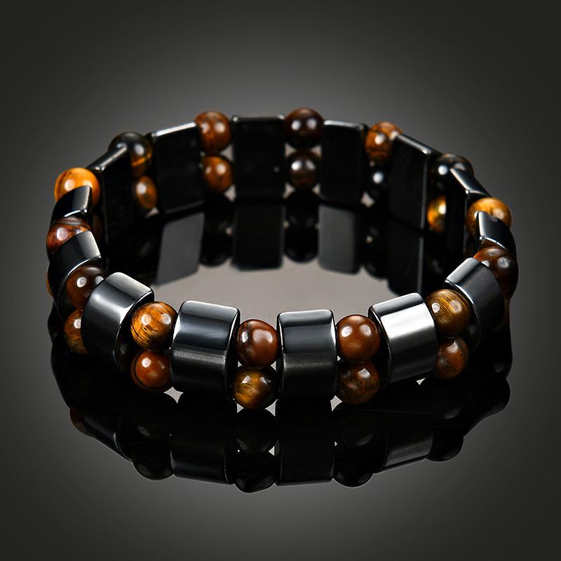 Men's Tiger Eye Stone Bracelet Men's Bracelet Fashion Bead Black Stone Elastic Bracelet