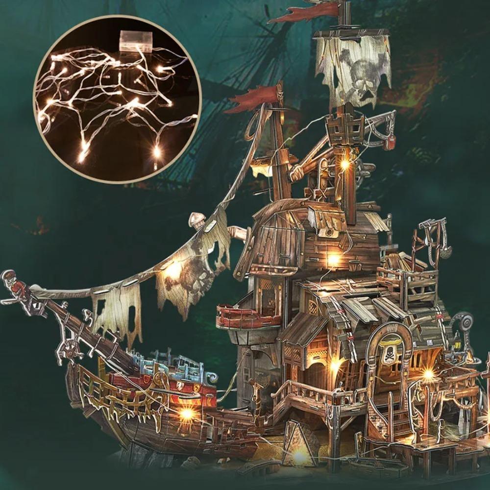 Puzzle en Papier 3D Bâtiments Tridimensionnels Baie des Pirates Tortuga Modèle Puzzle DIY Jouets d'Assemblage pour Enfants Cadeaux de Noël Casa