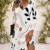 Women Criss Cross V Neck Long Sleeve Floral Printed Fitted Curved Hem Dress