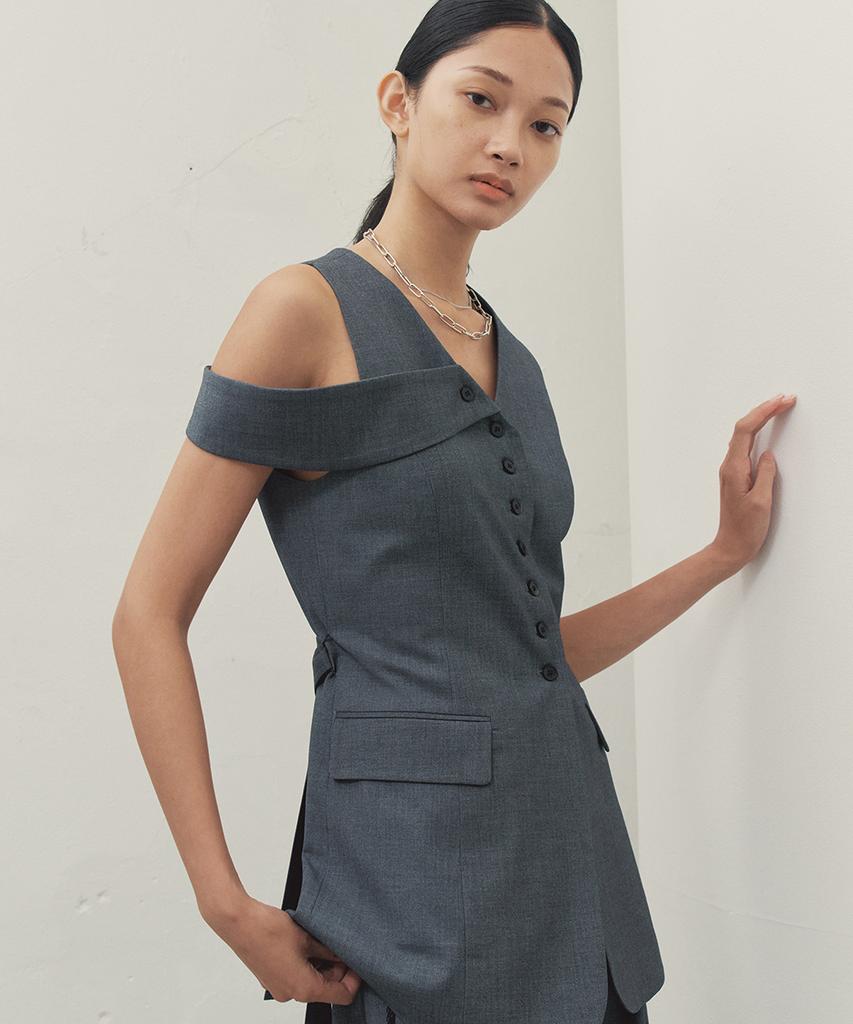 Make A Toast V-Neck Asymmetrical Halter Neck Vest Dark Gray Mbdfto001Dg
