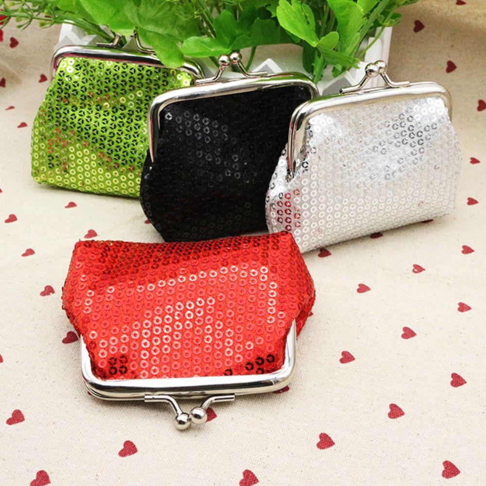 Classic Card Holder Sequin Coin Purse Storage Bag Kiss Clasp Lock Small Purse Bag Shiny Money Bag Clutch Lipstick Bag Women
