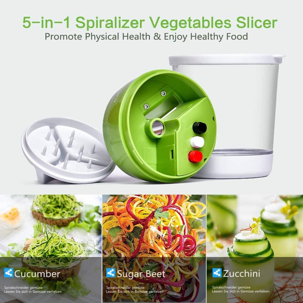 1 Piece Handheld Spiral Vegetable Slicer, 5 In 1 Adjustable Shredder, 4 In 1 Food Storage Container Slicer, Green