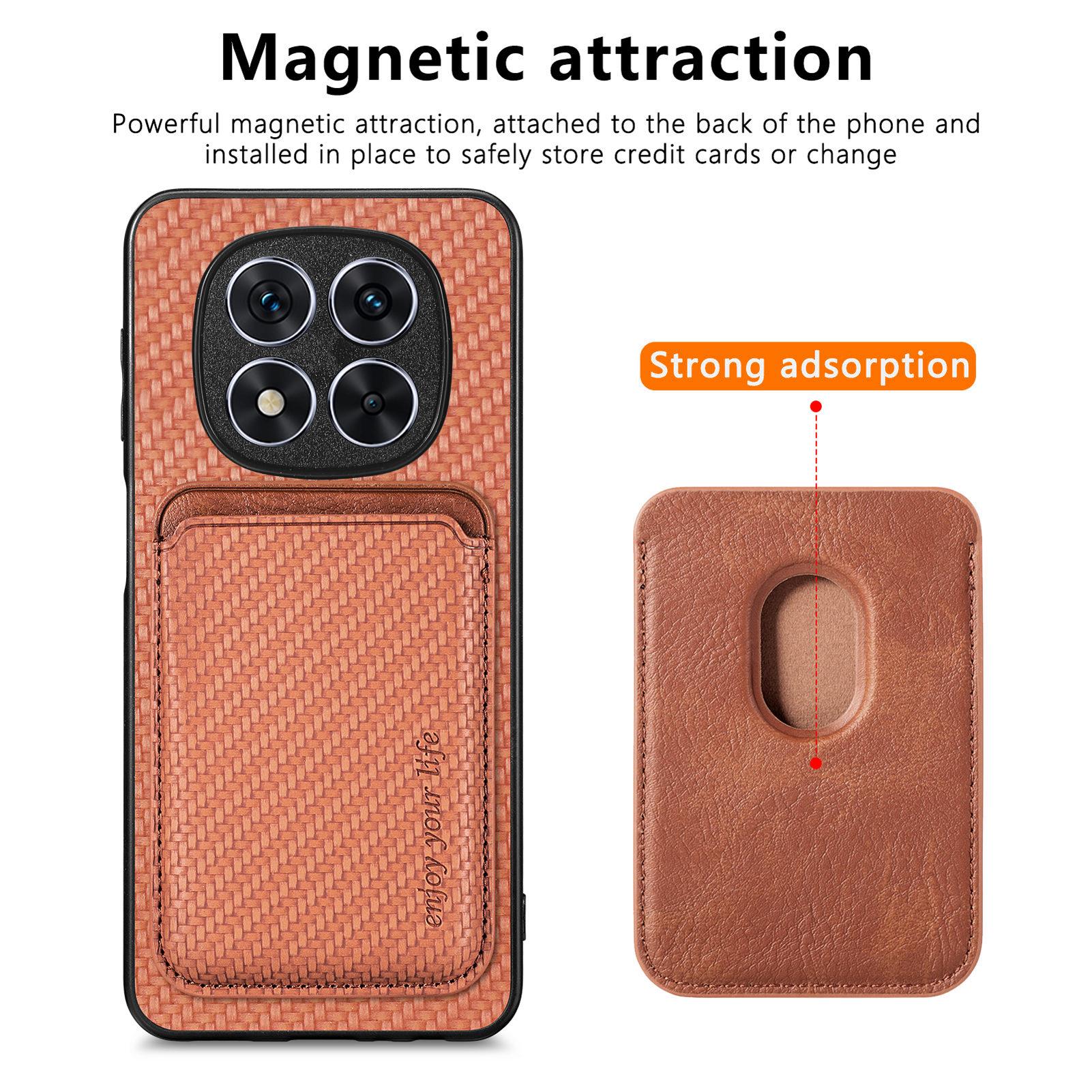 

For Xiaomi Redmi Note 14 Pro+ 5G Case Carbon Fiber Leather Back Cover with Detachable Card Bag Green