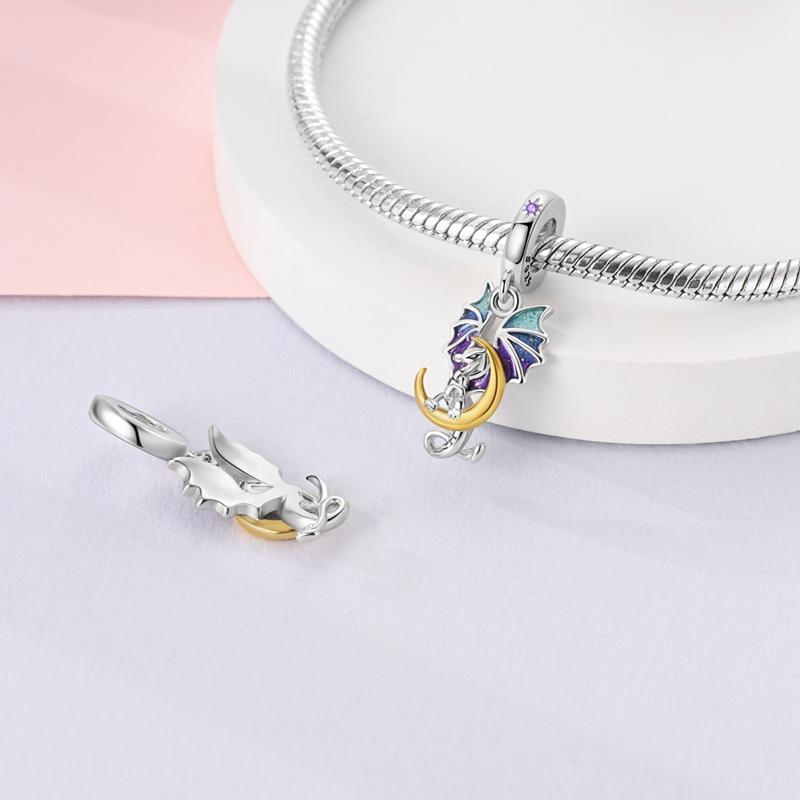 Magische Drachenanhänger Serie Kupfer Lila Flügel Charms Perlen Passend für Pandach Original Armbänder Für Frauen Mann DIY Schmuck