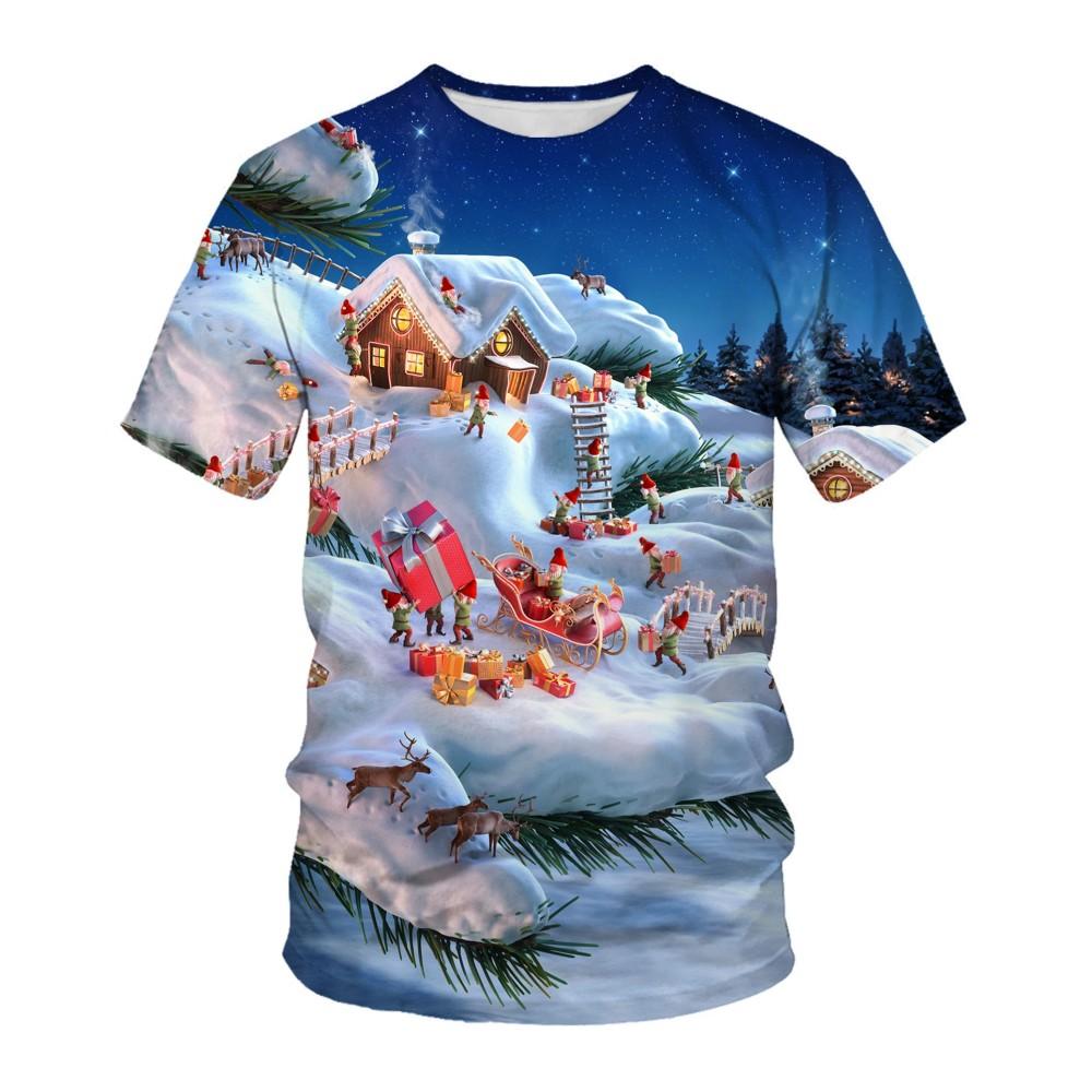 

Счастливого Рождества 3D-принт Санта-Клаус и Снеговик Мальчики Повседневная Высококачественная Футболка с Коротким Рукавом 110