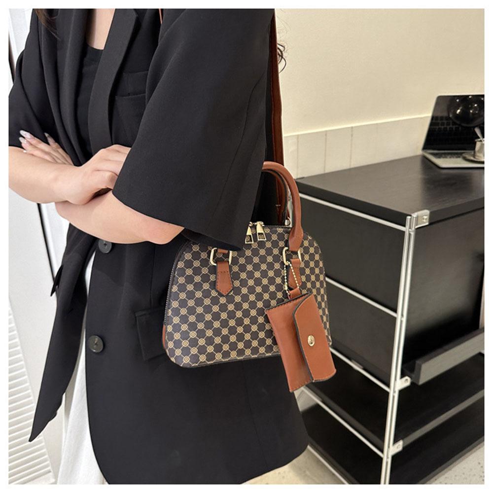 Luxury Shell Bag Fashion Women's Handbag Simple Style Shoulder Bag Plaid Print Crossbody Bag Shell Shape Wallet Card Bag