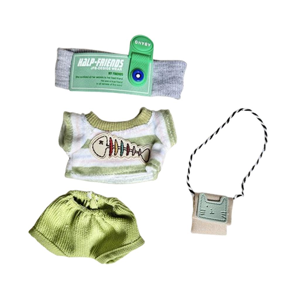 

Для 17см куклы Labubu I II Idol Одежда Зеленый наряд с сумкой Аксессуары Одежда Плюшевая одежда для куклы