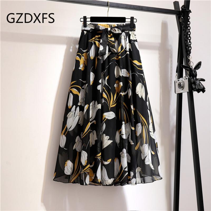 DX -- Νέο Bohemian Chiffon Φόρεμα μισού μήκους για την Άνοιξη και το Καλοκαίρι Μεσαίου μήκους Ψηλόμεση Νεράιδα Floral Μεγάλη κούνια Φούστα παραλίας