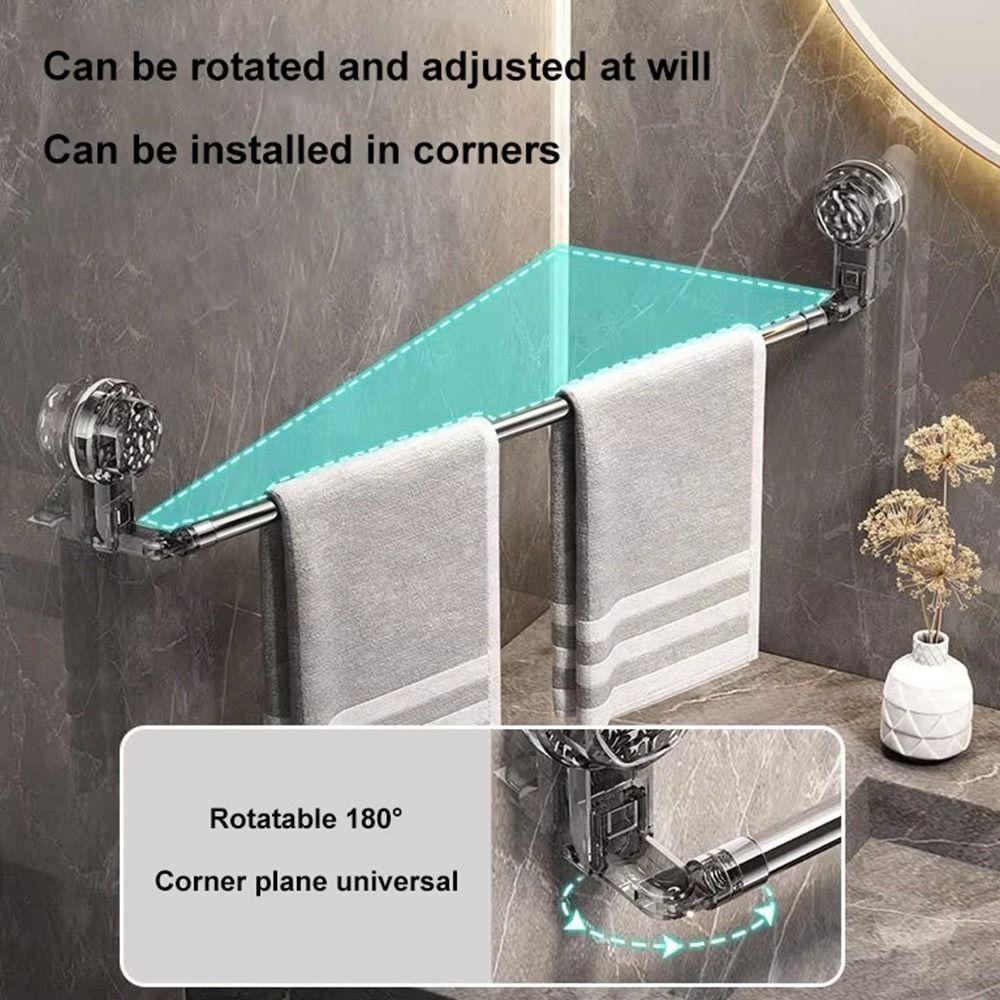 1Pcs Suction Cup Wall Towel Rack Double Layer Rod Kitchen Bathroom Shelf