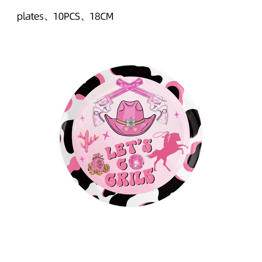 Pink Cowgirl Party Tableware Set: Gun & Rose Series Cups, Plates, Decorations