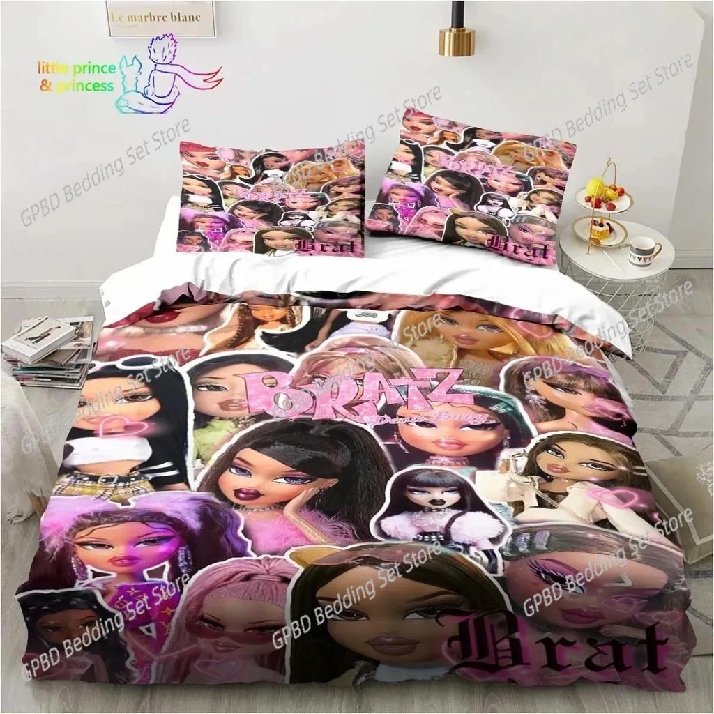 Cartoon Bratz Puppe Bettwäsche-Set Für Schlafzimmer Weiche Moderne Bettüberwürfe Bequeme Kinder Bettbezug Steppdeckenbezug Und Kissenbezug