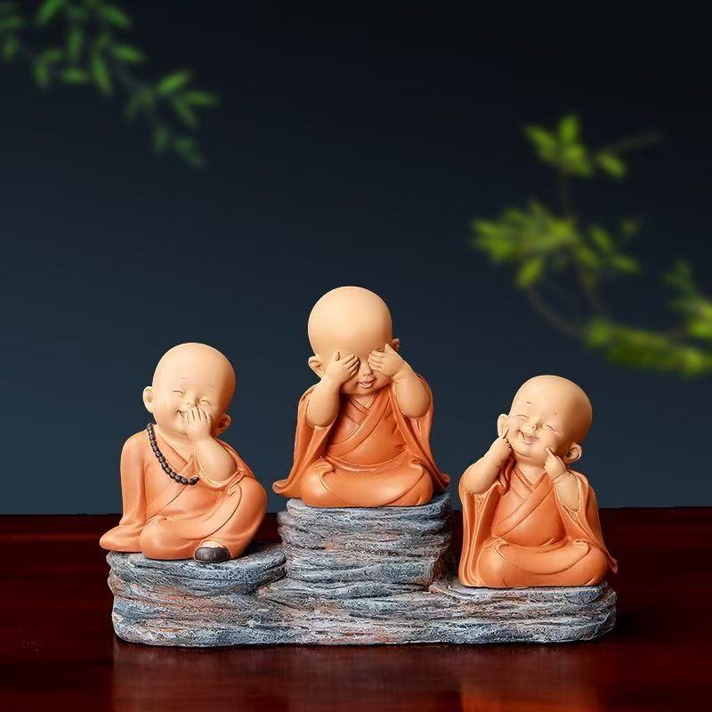 Resin Cute little monk sculptures and figurines Home, Room Car, Office,  Table decoration and accessories Wealth Luck Decor