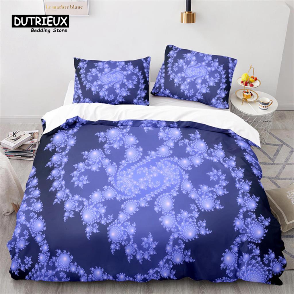 Schneeflocken Bettbezug Winterthema Geometrisches Muster Bettwäscheset Mikrofaser Blau Floral Quiltbezug Für Mädchen Junge Weihnachtsdeko