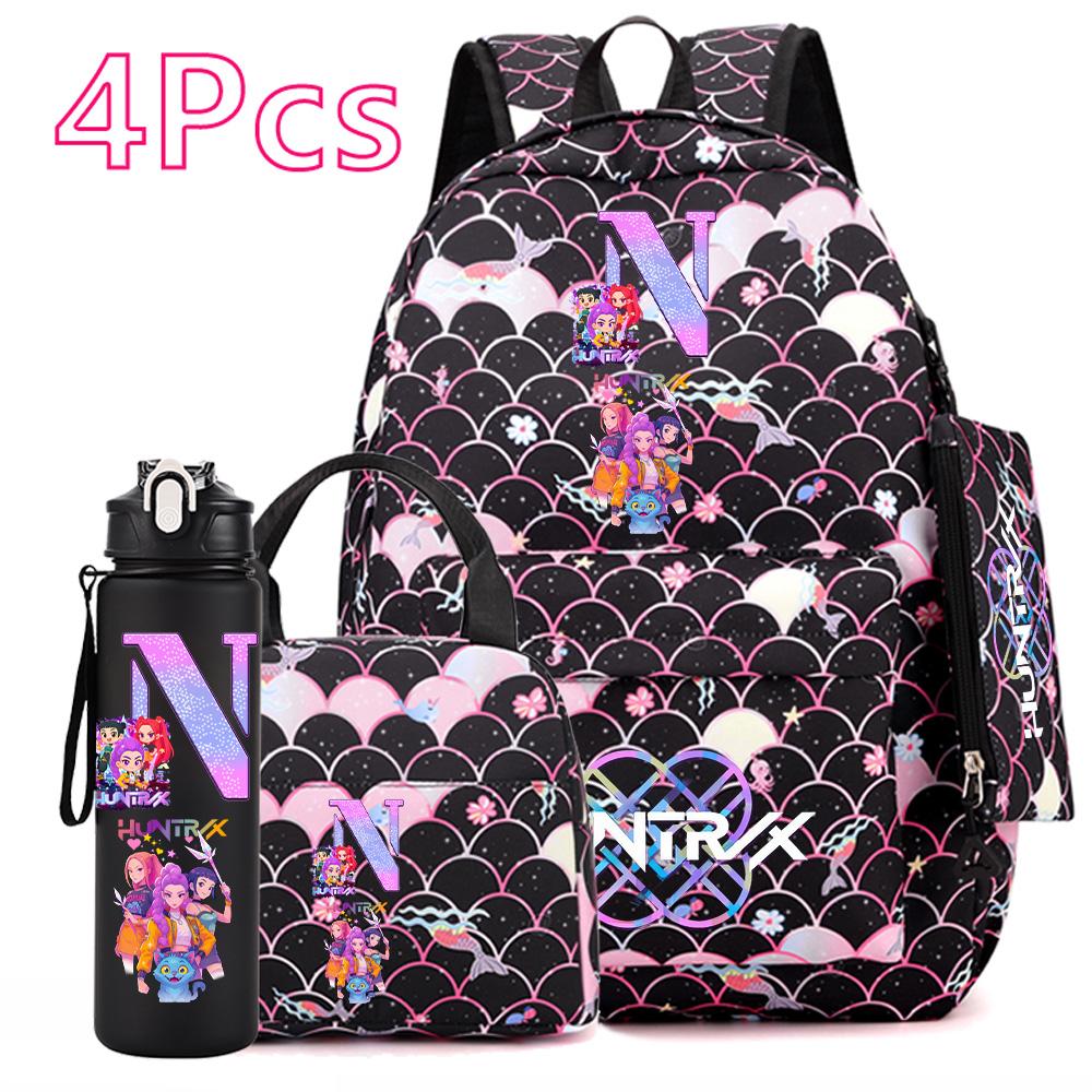 4Pcs/set Anime Printed Backpack Large Capacity Bookbag HandBag Case Bag with 750ml Water Bottler Boy Girl SchoolBag Mochila