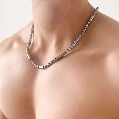 Bold Men's Necklace - Unique Hip-hop Style Pendant - Powerful Accessory - Titanium Steel Square Pearl Chain
