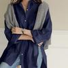 2024 Autumn Women's Solid Color Long Sleeve Irregular Lapel Shirt