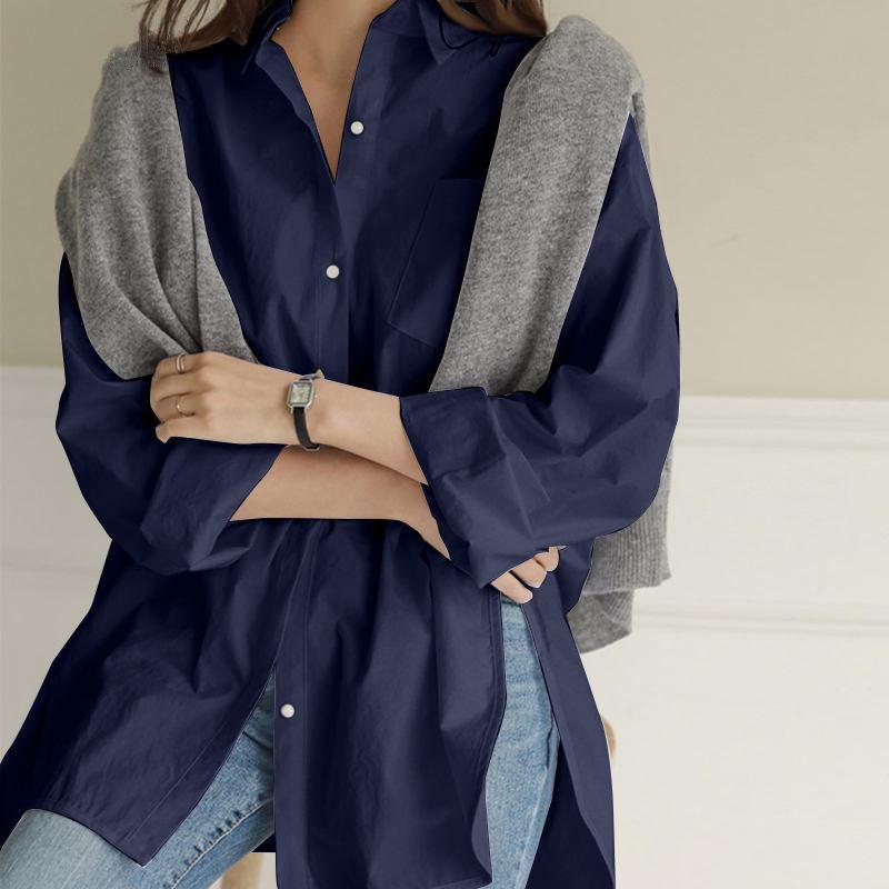 2024 Autumn Women's Solid Color Long Sleeve Irregular Lapel Shirt