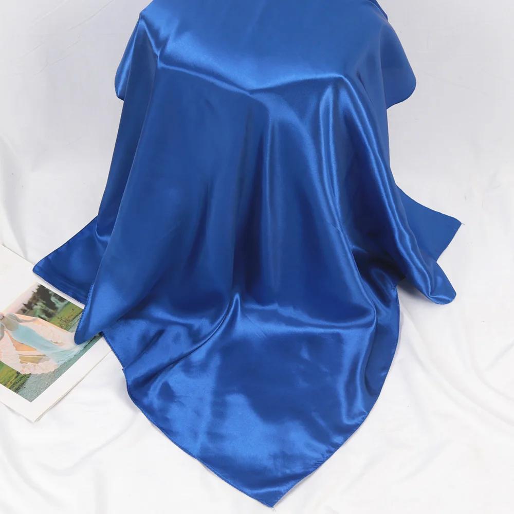 

High Quality 90cm*90cm Big Size Headwraps Square Scarf Women Satin Plain Shawls Office Lady Hair Neckerchief королівський синій колір
