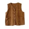 All Match Button-up Short Coats Round Neck Waistcoat Women Simple Vintage Corduroy Vests  Ladies