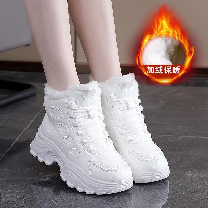 

Женские большие размеры мягкая подошва осень и зима теплый мех один снежные ботинки подкладка с утеплителем нескользящие походные повседневные спортивные хлопковые ботинки 38 белый