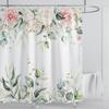 Watercolor Leaves On The Top Plant With Floral Bathroom Greenery Leaf Decoration Watercolor Botanical Shower Curtain With Hooks