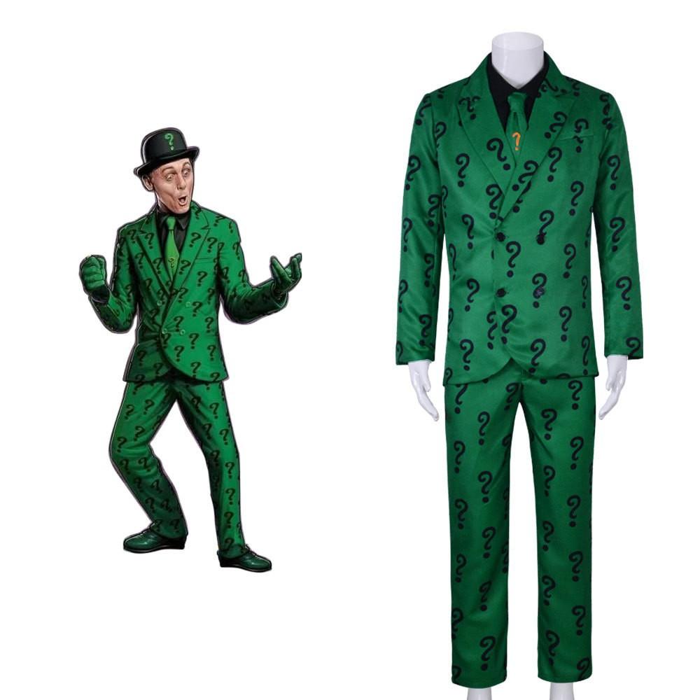 Anime Figures Villains Riddler party Carniva Joker Outfit Coat Pants With Hat halloween Party For Men Adult