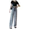 Women's Plus Size Straight Thin Section Pant Summer Ethnic Style Loose Draping Printed Wide-legged Trousers Tide