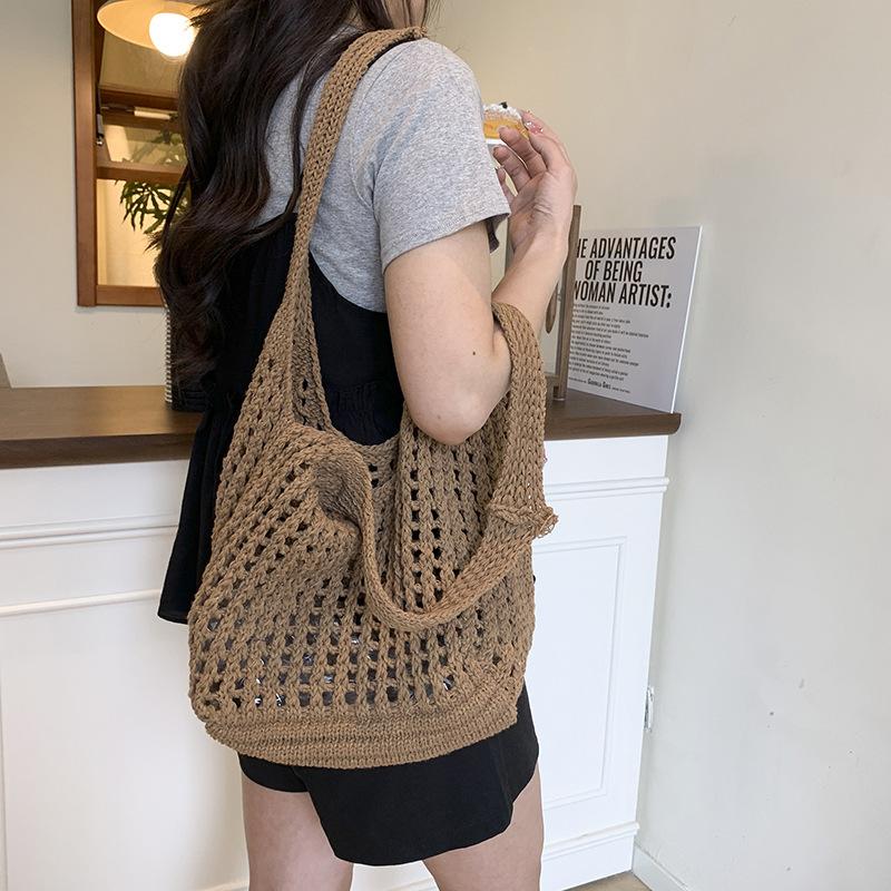 Flowers Knit Shoulder Bags for Women Hollow Design Large Capacity Ladies Tote Bag Versatile Commuter Femlae Beach Handbags