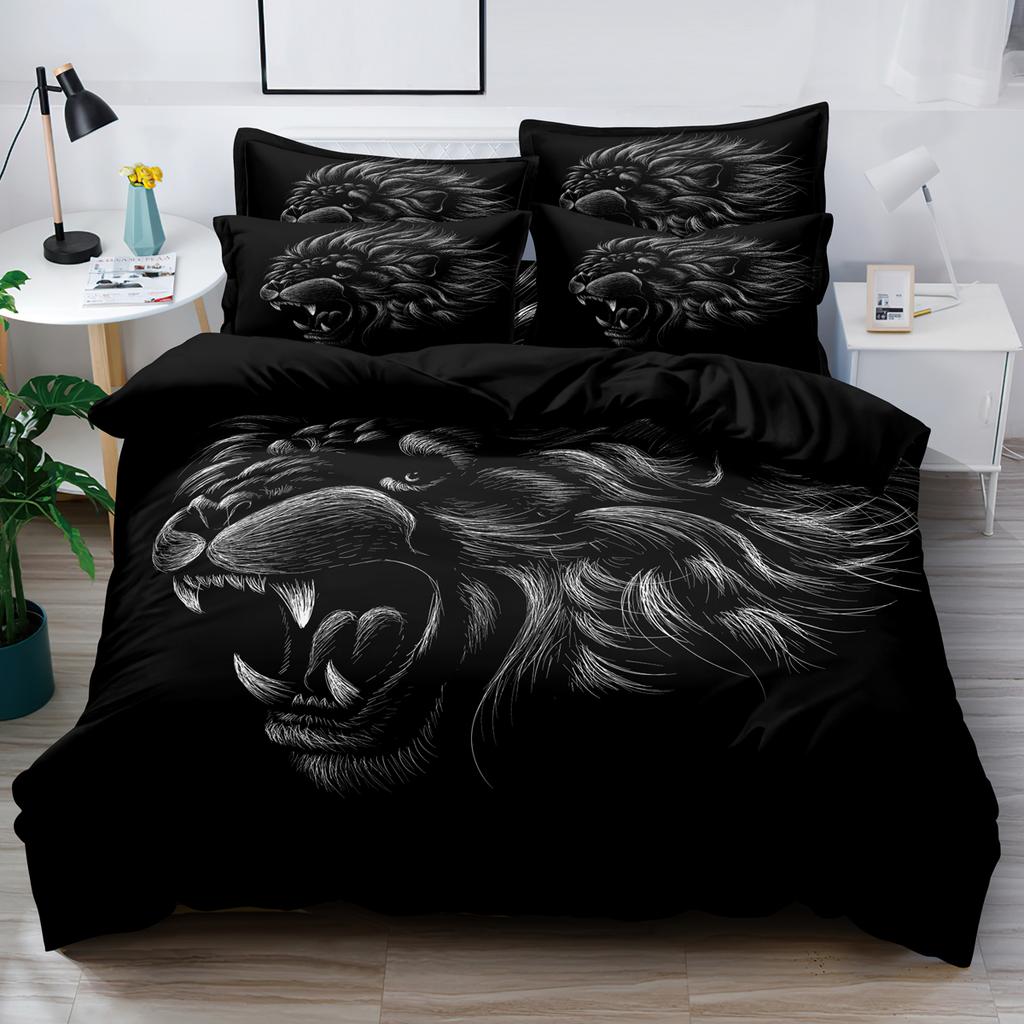 3-Piece Simple Modern Skull Animal Pattern Digital Printed Down Duvet Cover Set,Bedding Set(1 Down Duvet Cover+2 Pillowcases)